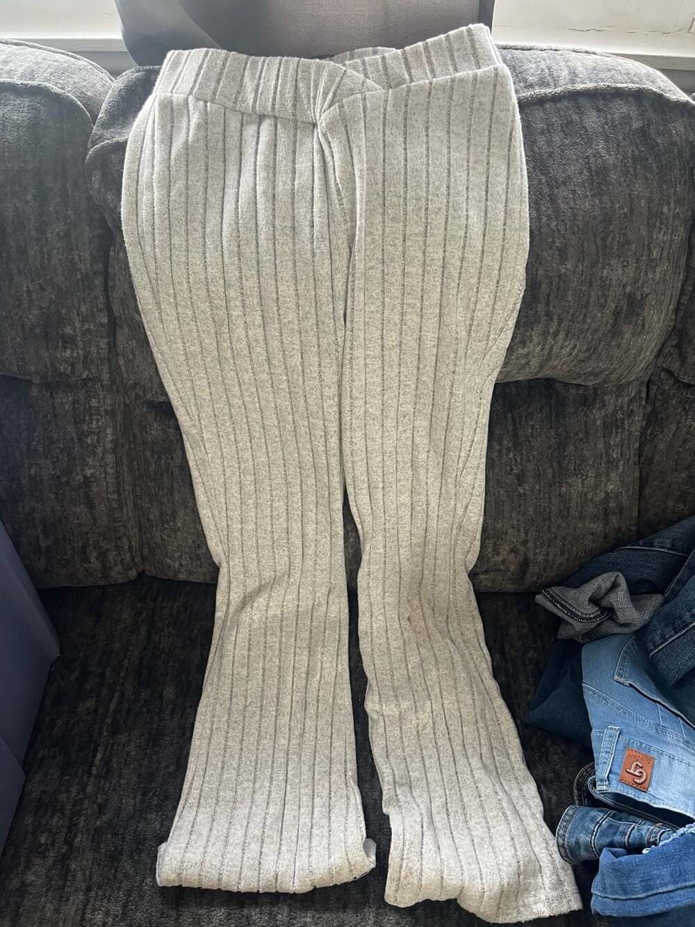 SHEIN Ribbed Knit Flare Leg Pants Size S Gray